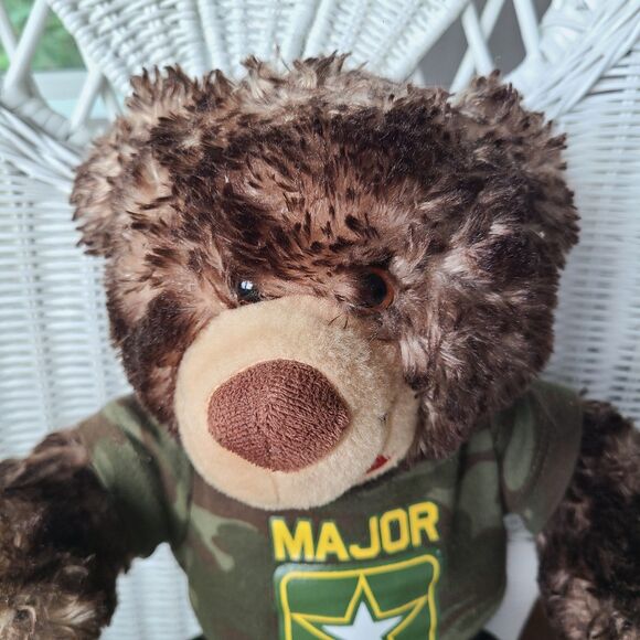 Vintage Army "Major Cutie" Teddy Bear Brown Plush Stuffed Animal W/ Camo Outfit - Picture 3 of 10